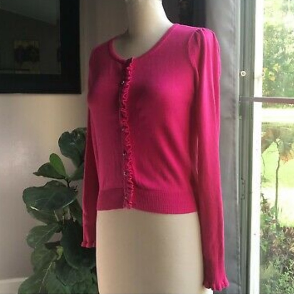 Elle ruffled cardigan xx large bright fuchsia pink